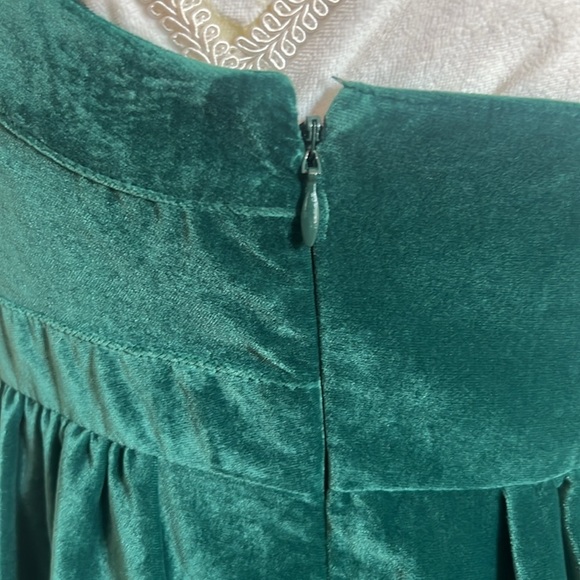 Lands' End Canvas Bohemian Green Velvet Ruched Sweetheart Mini Dress US Size 10 - Picture 6 of 10